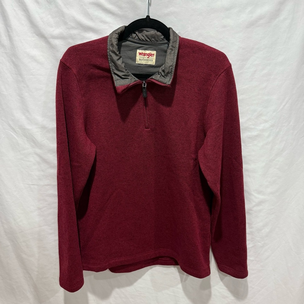 Wrangler Authentics Burgundy Quarter Zip Pullover Fleece Small Outdoor‎ Casual